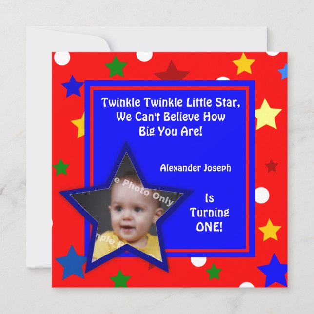 Stars Primary Colors Children's Photo Birthday Invitation (Front)