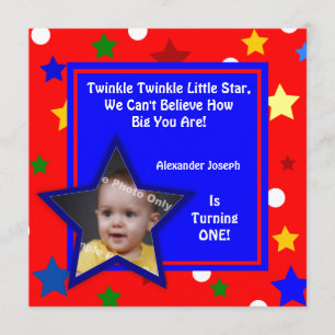 Stars Primary Colors Children's Photo Birthday Invitation
