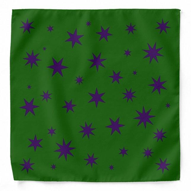 Stars - Purple on Green Bandana (Front)