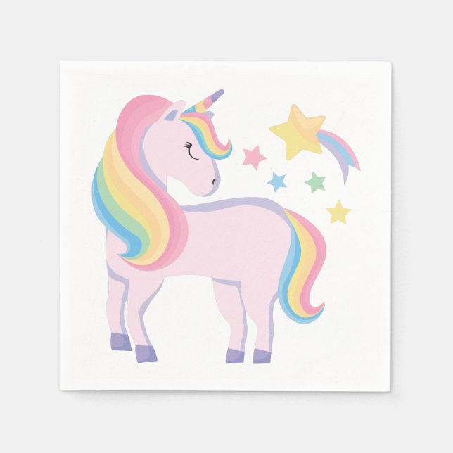 Stars & Rainbow Magical Unicorn Girl's Birthday Napkins (Front)