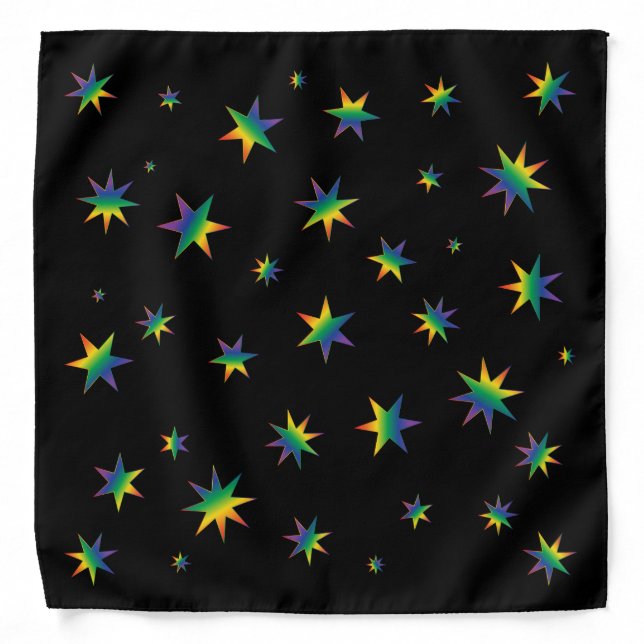 Stars - Rainbow on Black Bandana (Front)