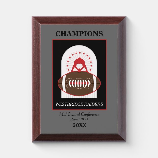 Stars Red Football Champion Award Plaque (Vertical)
