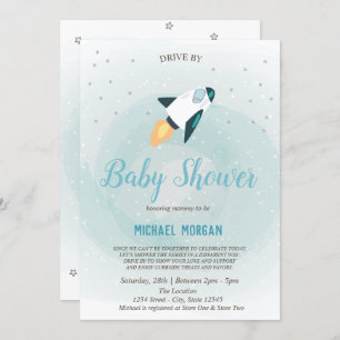 Stars,Rocket Drive By Baby Shower Invitation