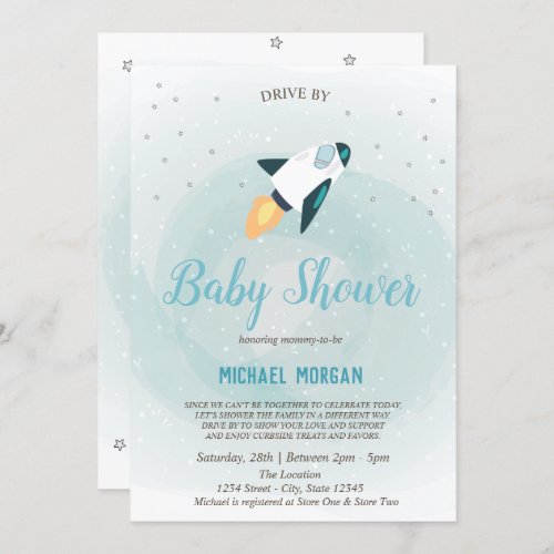 StarsRocket Drive By Baby Shower Invitation