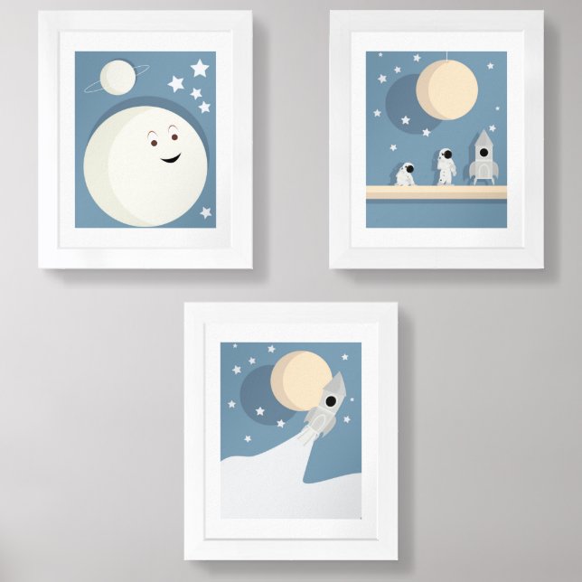 Stars Rocket Moon Astronaut Outer Space Wall Art Sets (Front)