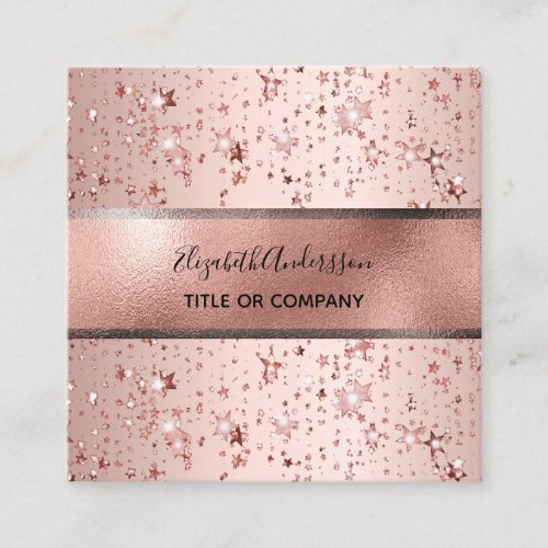 Stars rose gold pink metallic elegant modern square business card