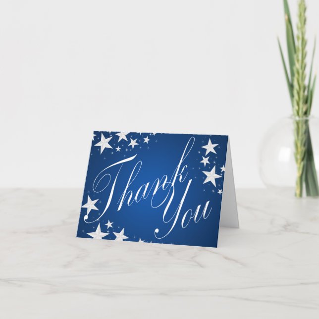 Stars Sapphire Blue Thank You Card (Front)