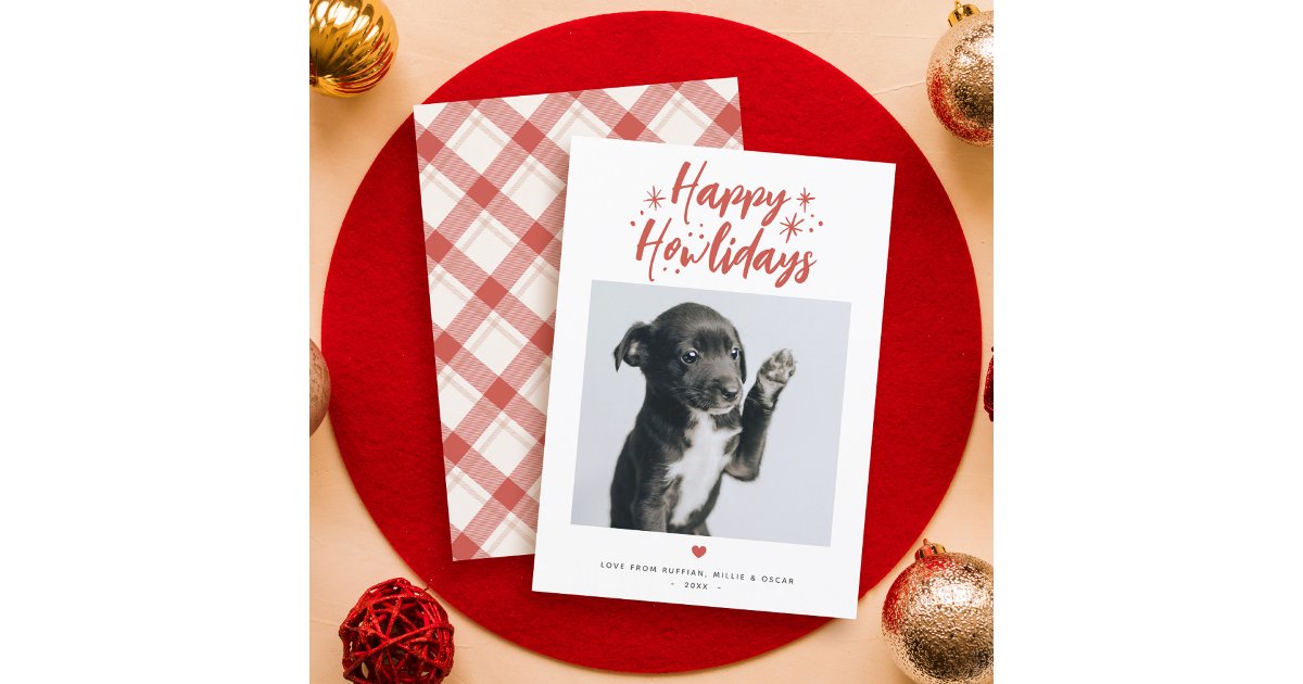 Stars & Script Happy Howlidays Pet Photo Christmas Holiday Card | Zazzle