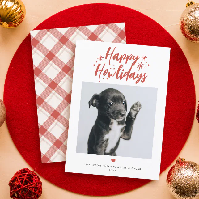 Stars & Script Happy Howlidays Pet Photo Christmas Holiday Card | Zazzle