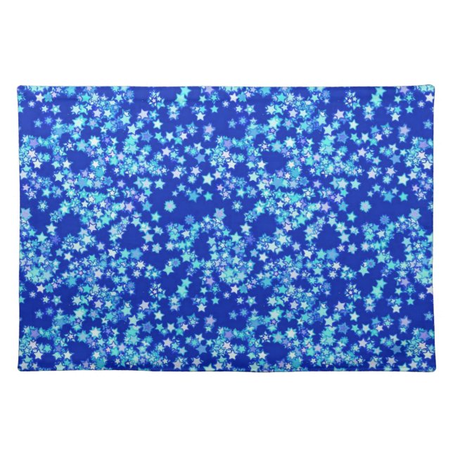 Stars, shades of pale blue against dark blue cloth placemat (Front)