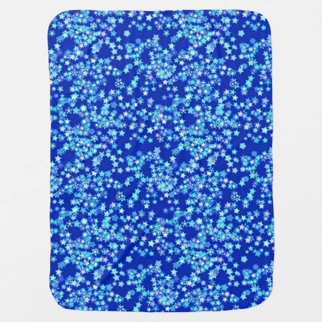 Stars, shades of pale blue against dark blue swaddle blanket (Front)