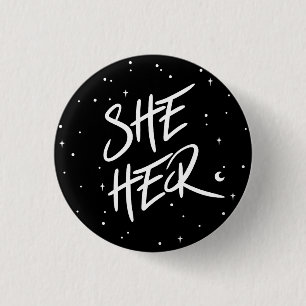 Stars She/Her Pronouns Button