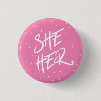 Stars She/Her Pronouns in Pink Button