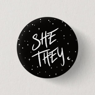 Stars She/They Pronouns Button