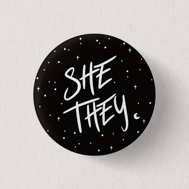 Stars She/They Pronouns  Button (Front)