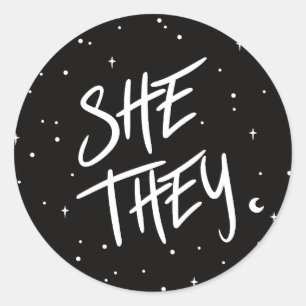 Stars She/They Pronouns Classic Round Sticker