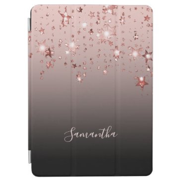 Stars shining rose gold ombre black brown name iPad air cover