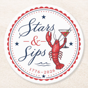 Stars & Sips America 250 Fourth of July Party Round Paper Coaster