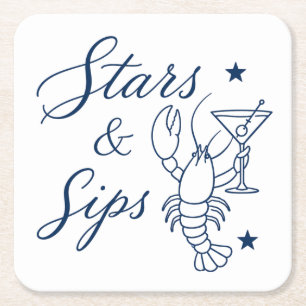 Stars & Sips America 250 Lobster Coastal Summer Square Paper Coaster