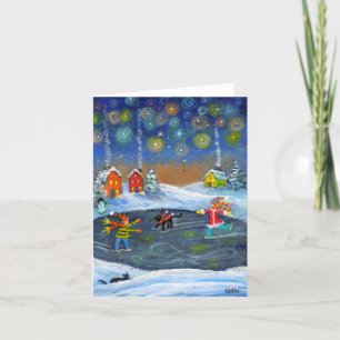'Stars Skate-a-Rama' cats snow ices holiday Card