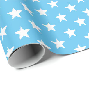Stars sky blue and white pattern modern gift wrapping paper