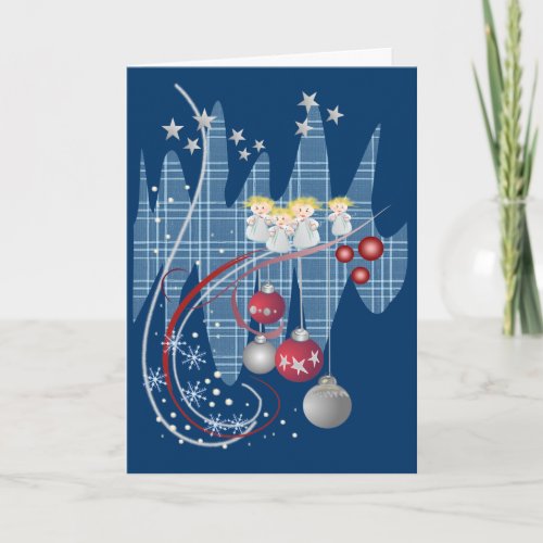 Stars snow and angels holiday card