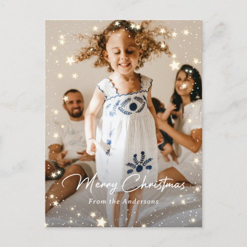 Stars Snowflakes Merry Christmas 2 Photo Holiday Postcard