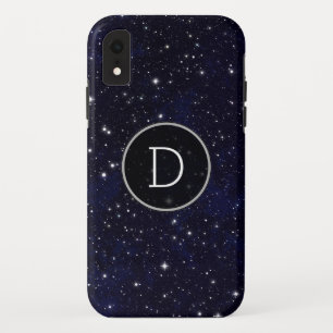 Stars Space Galaxy Blue Cosmos Night Sky Monogram iPhone XR Case