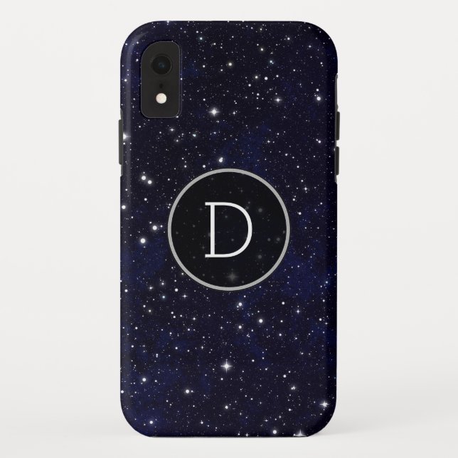Stars Space Galaxy Blue Cosmos Night Sky Monogram Case-Mate iPhone Case (Back)