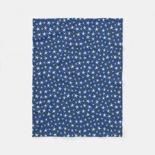 Stars Space Pattern Retro 1960s Geometric Blue Fleece Blanket