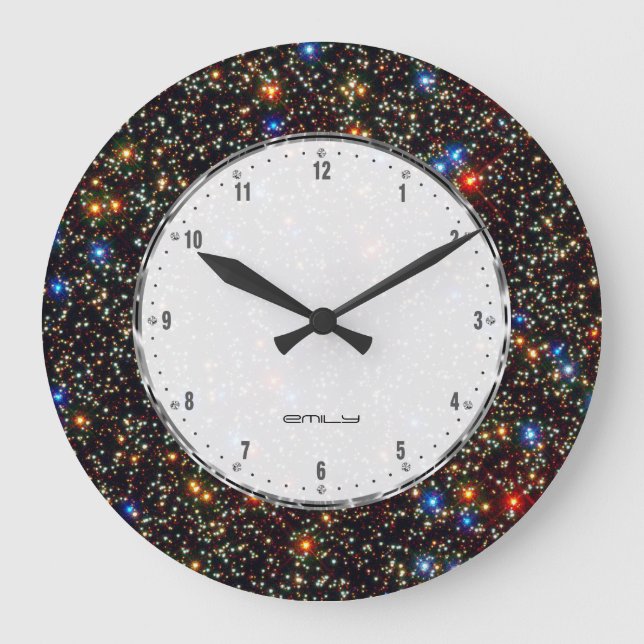 Stars & Sparkles Cool Deep Space Pattern Large Clock (Front)