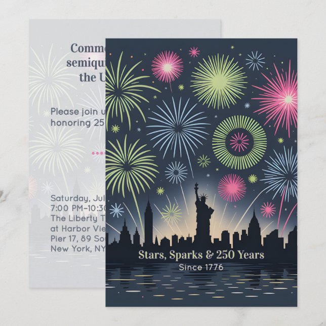 Stars, Sparks & 250 Years New York Celebration Invitation (Front/Back)