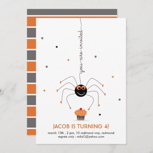 Stars Spider and a cupcake Birthday Party white Invitation