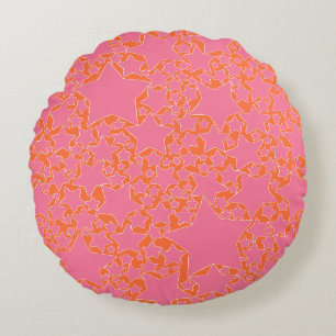 Stars, Stars, Stars in Pink and Orange Round Pillow