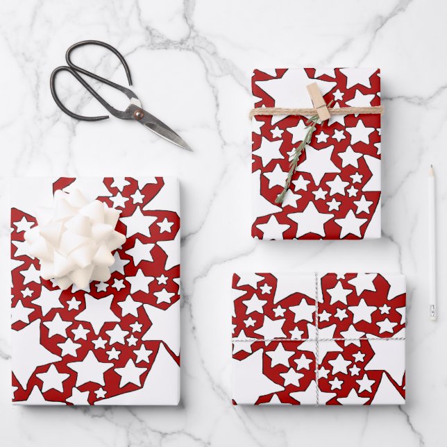 Stars, Stars, Stars in Red and White Wrapping Paper Sheets (Front)