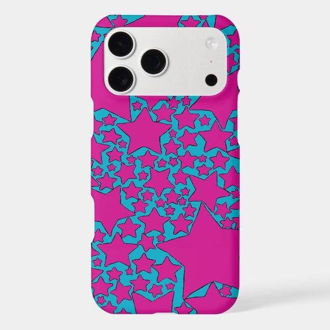 Stars, Stars, Stars in Turquoise and Hot Pink iPhone Case (Back)