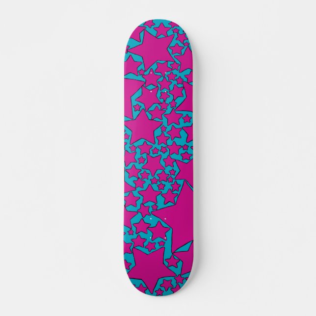 Stars, Stars, Stars in Turquoise and Hot Pink Skateboard (Front)