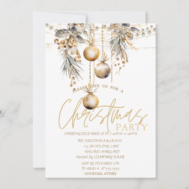 Stars,String Lights Vintage Balls Christmas  Invitation (Front)