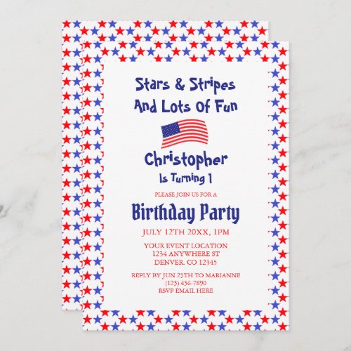 Stars  Stripes 1st Birthday Invitation