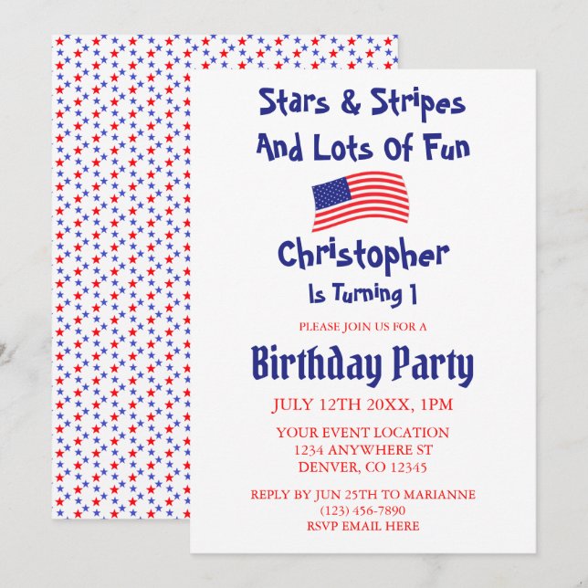 Stars & Stripes 1st Birthday Invitation (Front/Back)