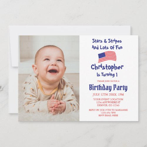 Stars  Stripes 1st Birthday Invitation