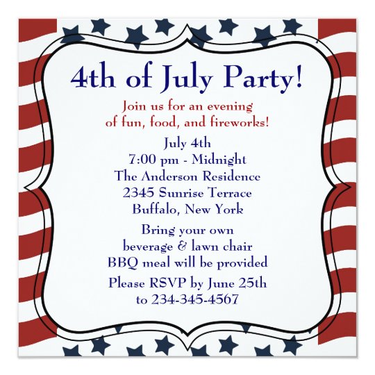 Stars Stripes 4th of July BBQ Party Invitation | Zazzle.com