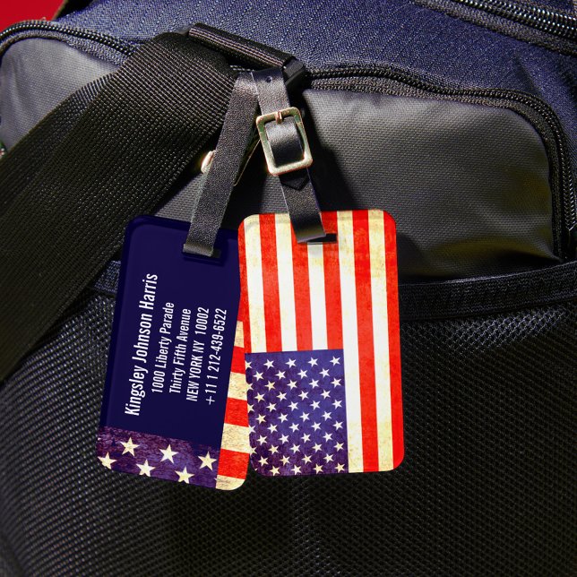 Stars & stripes America flag blue luggage tag (Creator Uploaded)