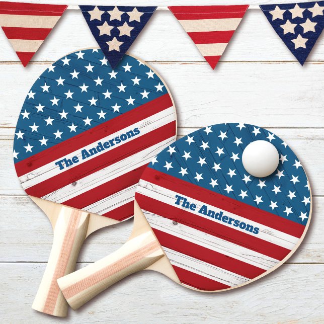 Stars Stripes American Flag Rustic Wood Patriotic Ping Pong Paddle (Creator Uploaded)