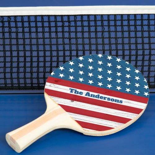 Stars Stripes American Flag Rustic Wood Patriotic Ping Pong Paddle