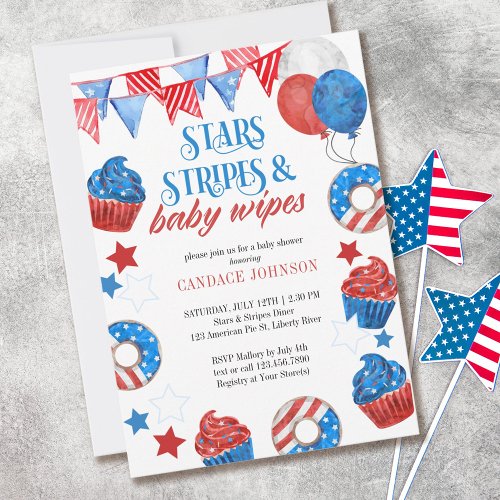 Stars Stripes and  Fourth of July Baby Shower Invitation