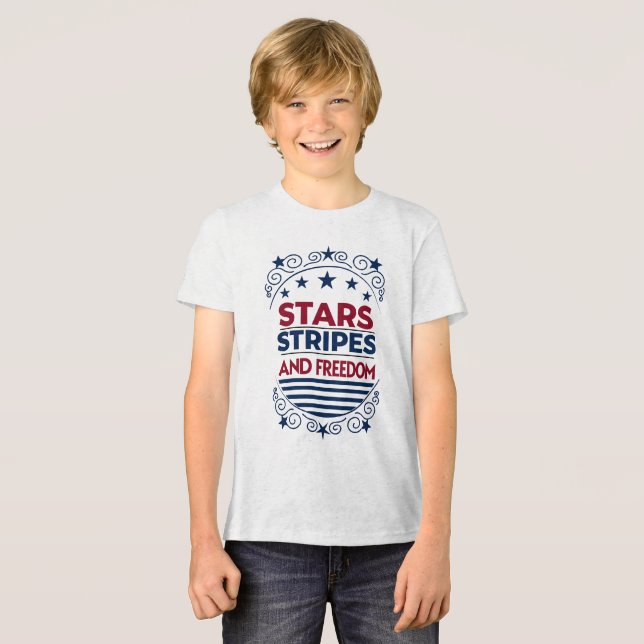 Stars, Stripes, and Freedom 4th of July Tri-Blend Shirt (Front Full)