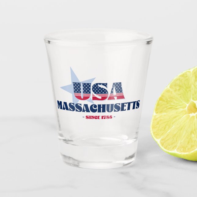 Stars, Stripes, and Massachusetts 1788 Shot glass (Front)