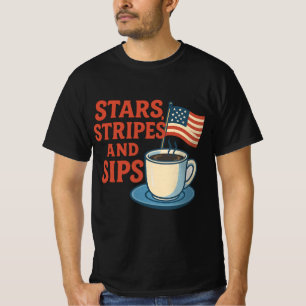 Stars, Stripes, and Sips Retro Americana Coffee T-Shirt