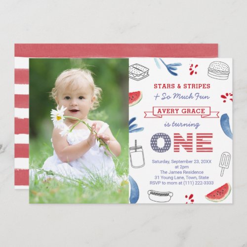 Stars  Stripes And So Much Fun 1st Birthday Party Invitation